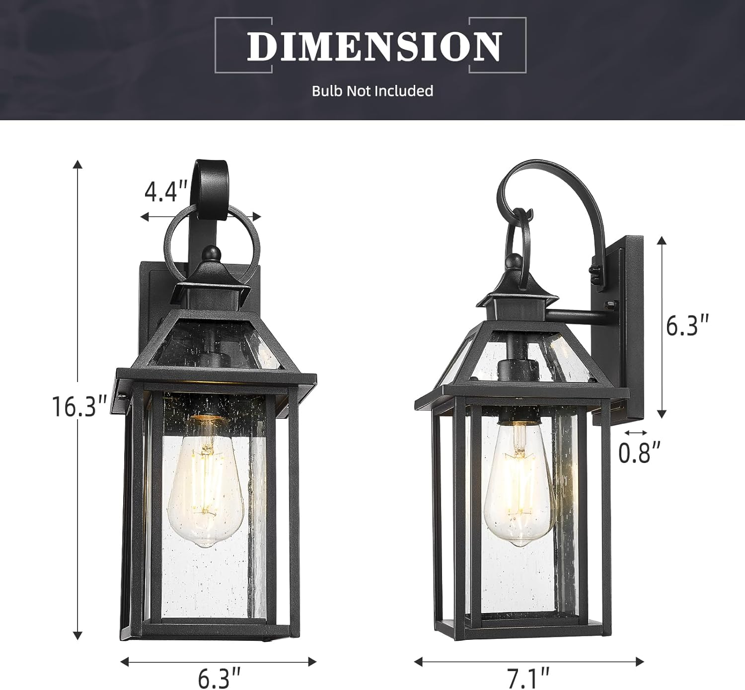 zeyu Outdoor Wall Mount Light Sconce, 16.3 Inch Farmhouse Exterior Wall Light for Garage in Black Finish, Die-Cast Aluminum with Seeded Glass Shade, ZW114B BK