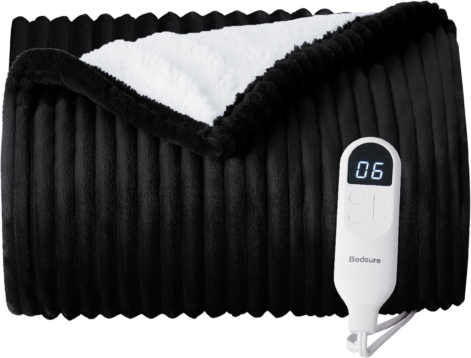 Bedsure Electric Blanket Heated Throw Soft Ribbed Flannel