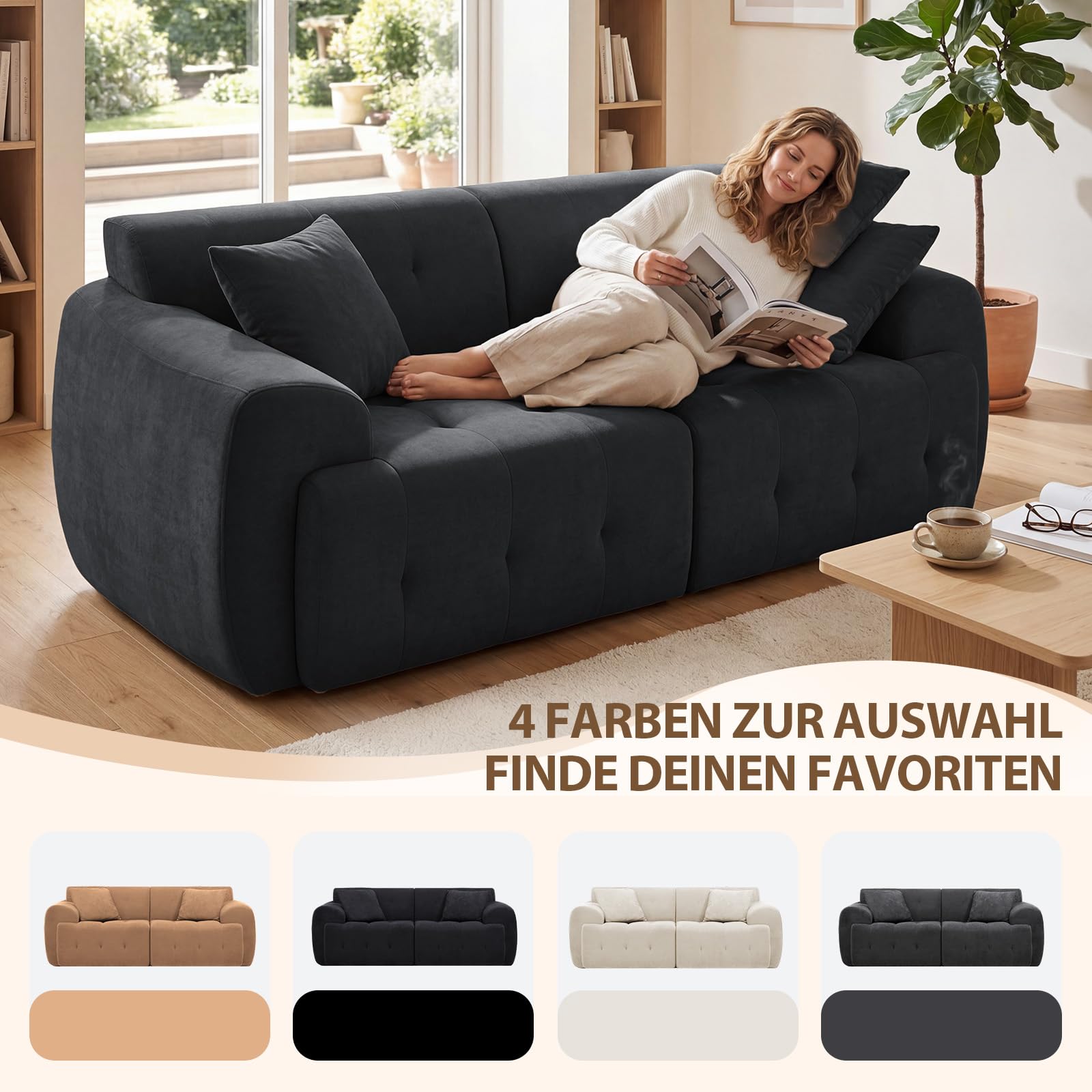 COMHOMA Sofa 2 Sitzer, 180 x 86 x 40 cm Bodensofa, Couch mit Rückenlehne, Kissen und Armlehne, Modernes Stoffsofa für Wohnzimmer, Wohnung, Büro, Keine Montage, Dunkelgrau