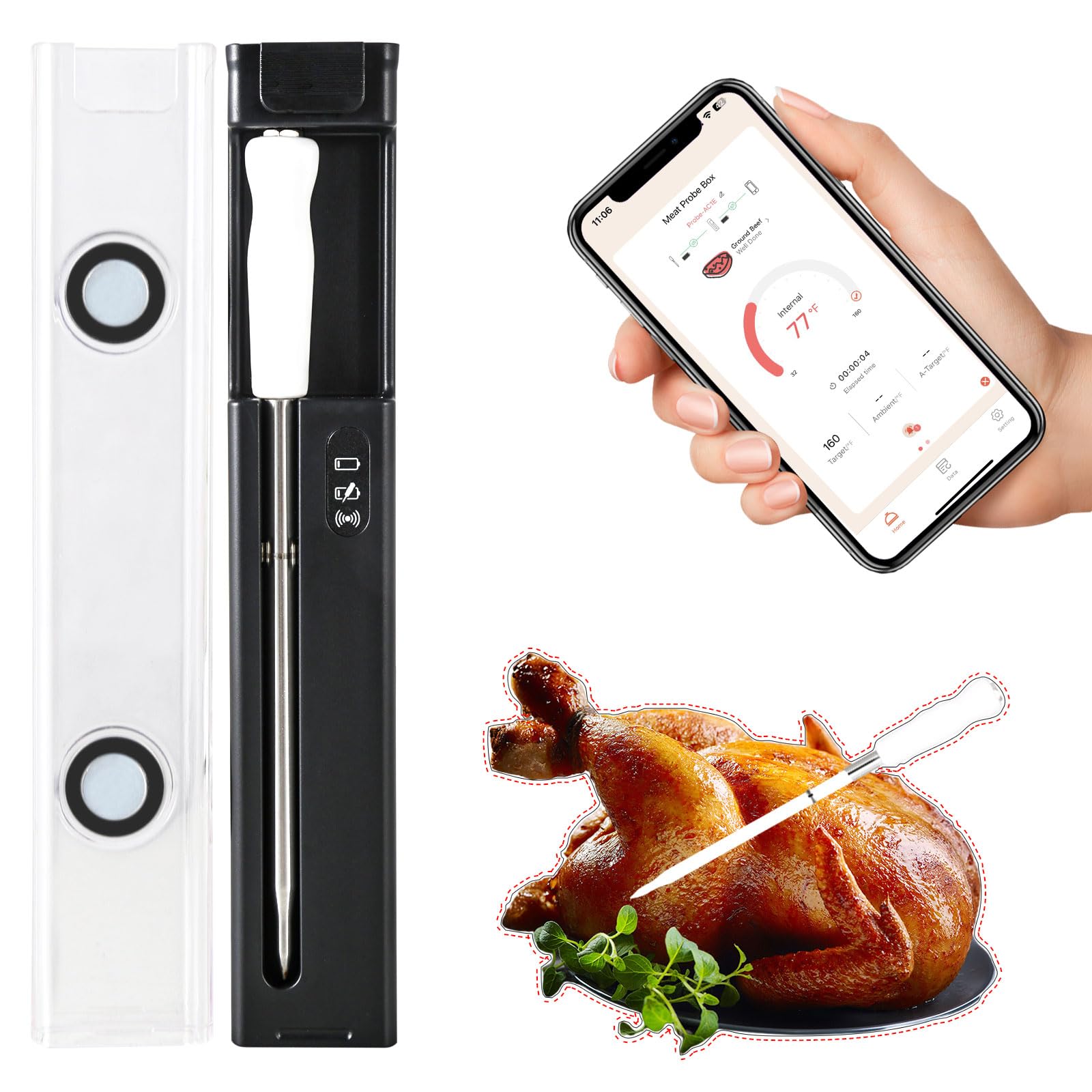 Wireless Smart Digital Bluetooth Meat Thermometer, Instant Temperature Reading, Suitable for Kitchen Cooking, Food Baking, BBQ, Smoker, Rotisserie, Gas Oven, Grill Thermometer for Outside Grilling