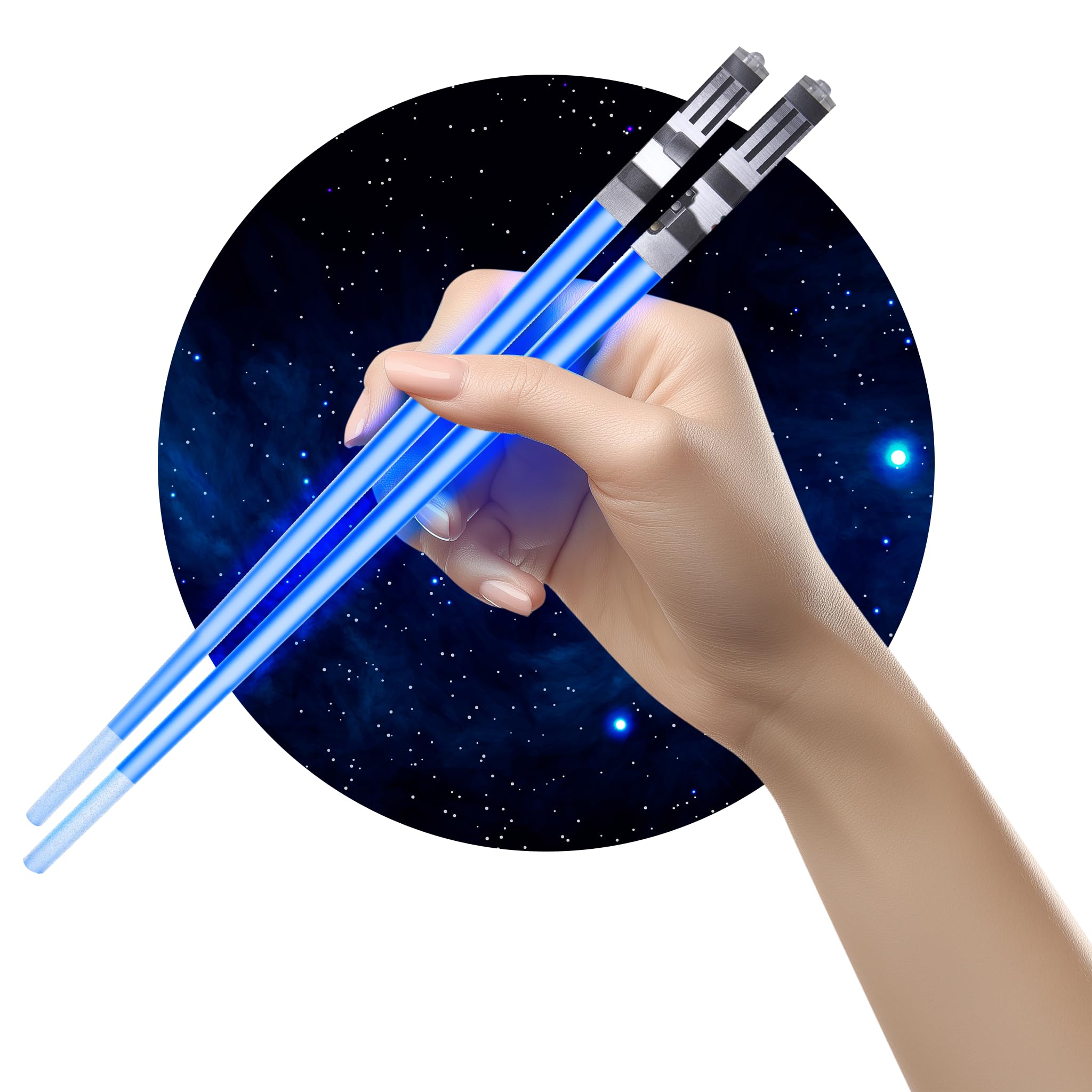 Lightsaber Chopsticks Light Up Saber Led (1 Pair, Blue - Food Grabbing Tips)