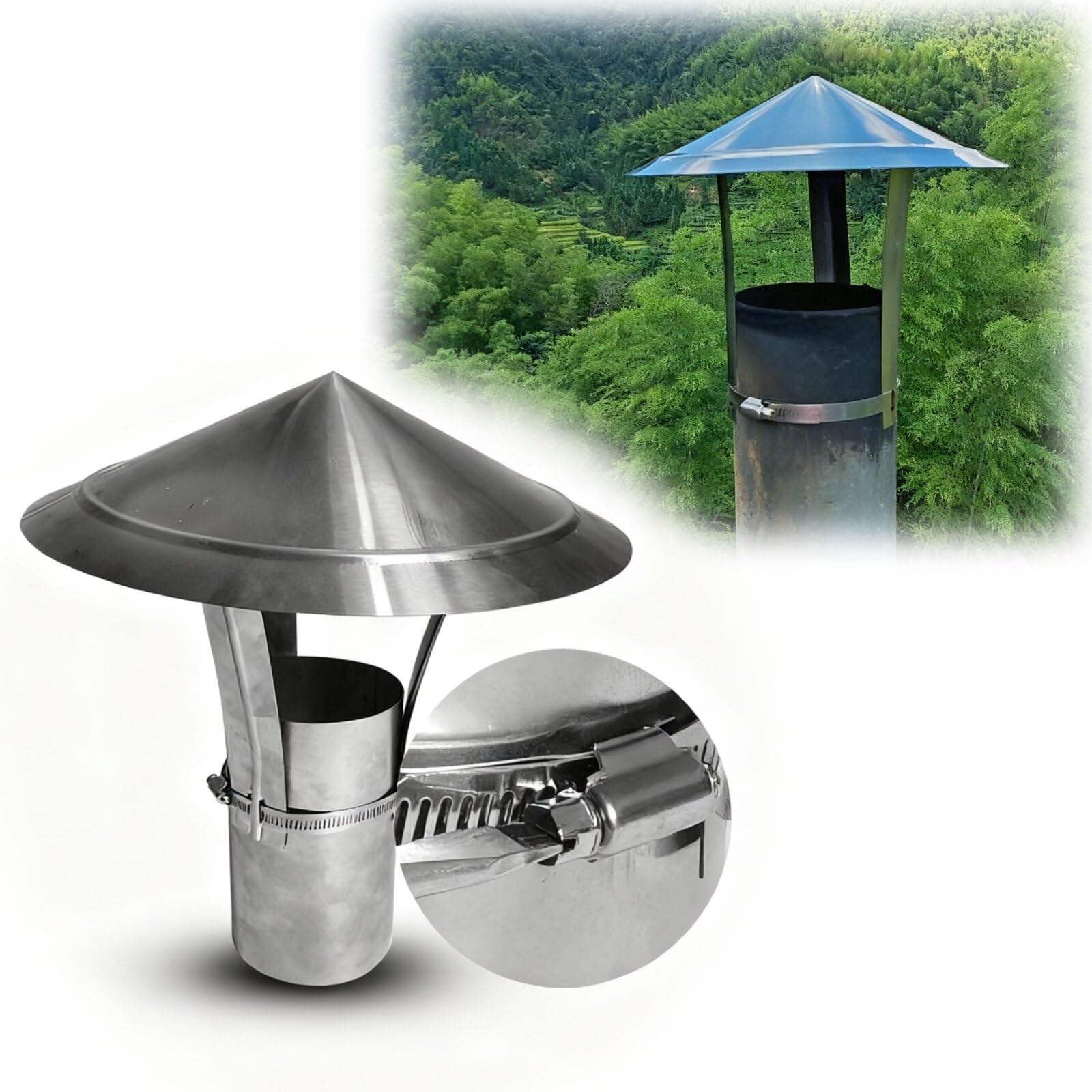 KGLHJDY Roof Rain Chimney Cap, 50-300mm Duct Pipe Rain Cover, 304 Stainless Steel Chimney Cowl for Wood Stoves, Fireplaces & Ventilation(110mm/4.33in)