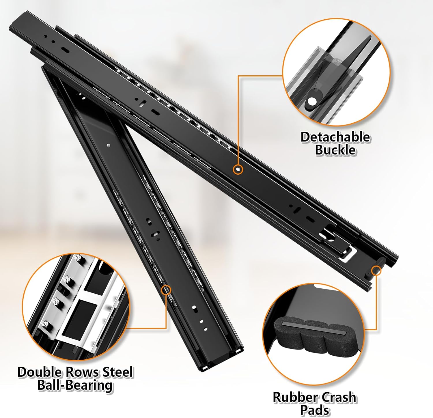 1 Pair 200Lb Heavy Duty Drawer Slides Full Extension 15.75IN Black Slide Track Rail