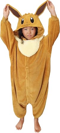 SAZAC Kigurumi - Pokemon - Eevee - Onesie Jumpsuit Halloween Costume - Kids Size 5-9 Year Old
