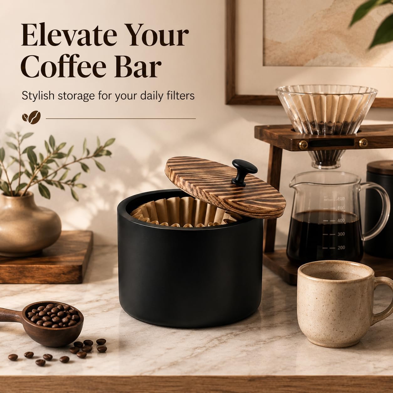Sokfone Wooden Coffee Filter Holder for Counter, Coffee Filter Storage Container with Lid, Coffee Filter Organizer for 1–6 Cup Disposable Coffee Filter Papers, Coffee Bar Accessories for Home Decor
