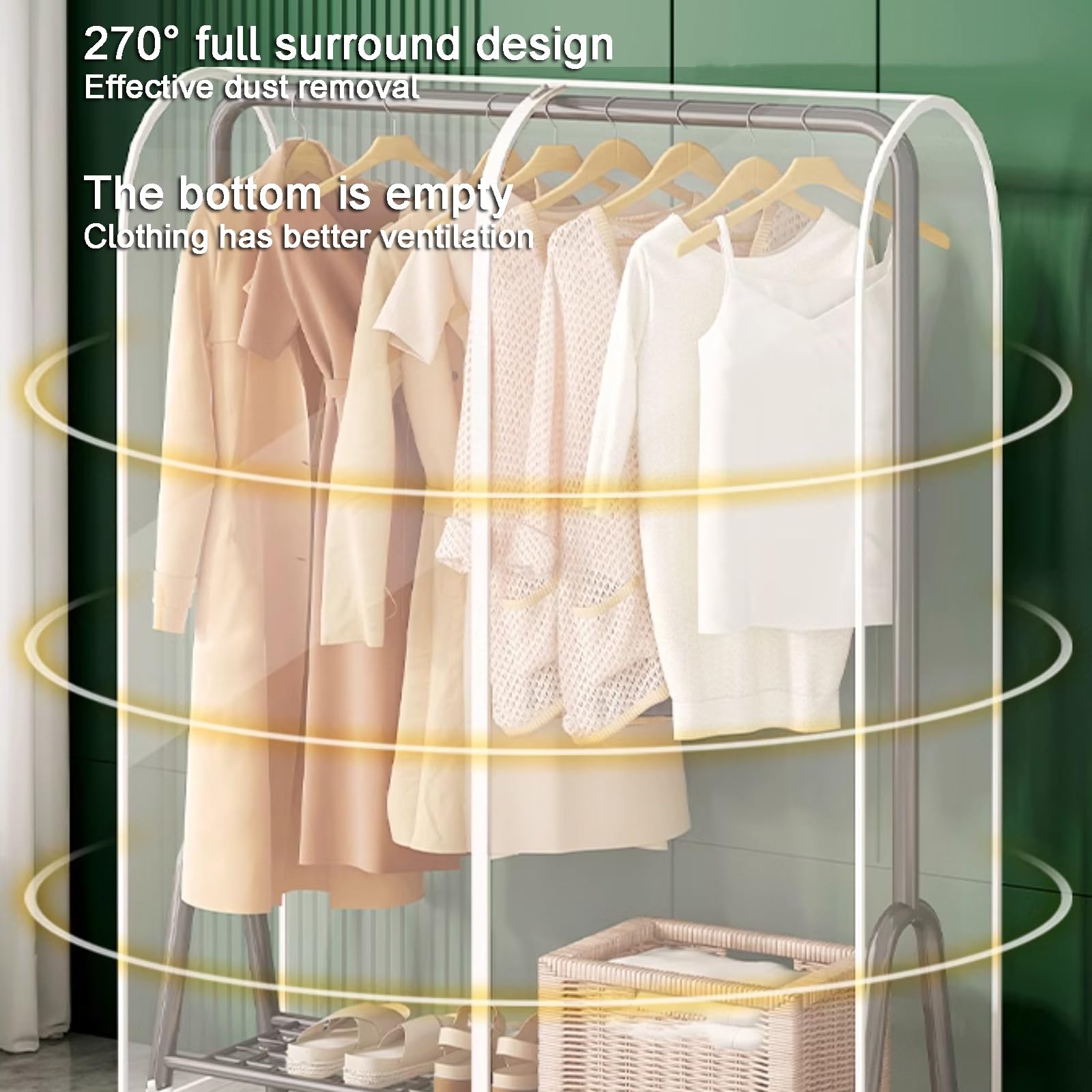 Bolsas Transparentes para Ropa, Fundas Protectoras contra el Polvo, Perchas de Suelo con Cremallera para Trajes, Camisas, Chaquetas y Vestidos Largos (130 x 50 x 150 cm, 51 x 20 x
