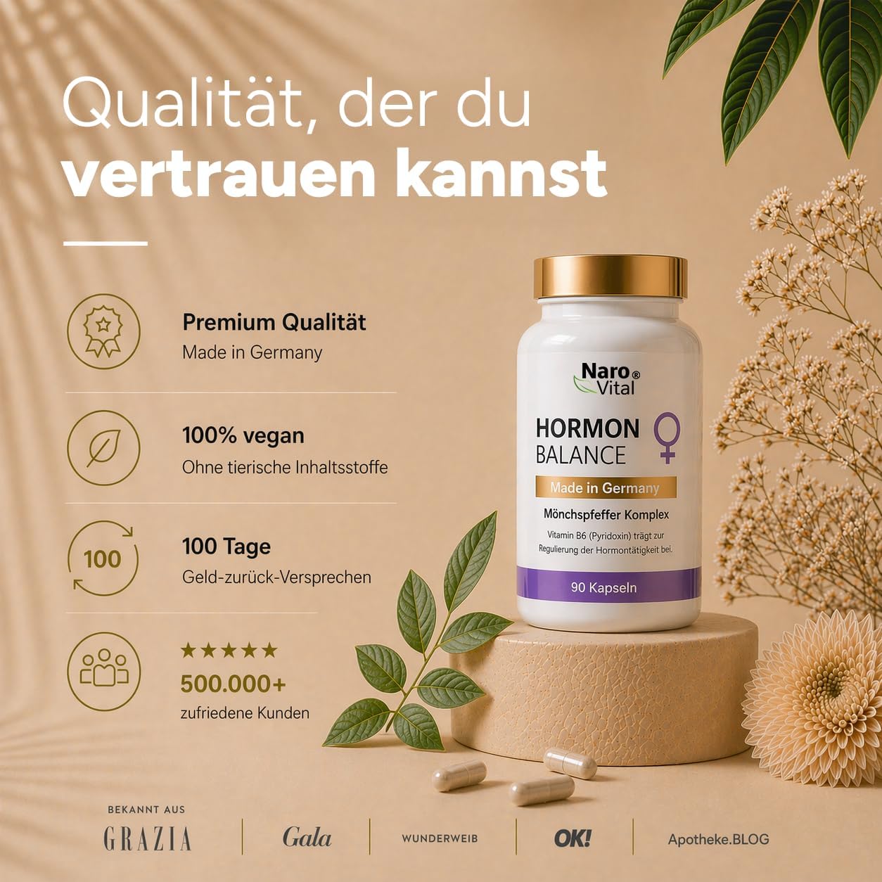 Hormon Balance Frauen Komplex mit Mönchspfeffer hochdosiert, Myo Inositol & Yamswurzel für Zyklus, PMS, PCO, Wechseljahre Menopause | 90 vegane Kapseln mit Agnus Castus