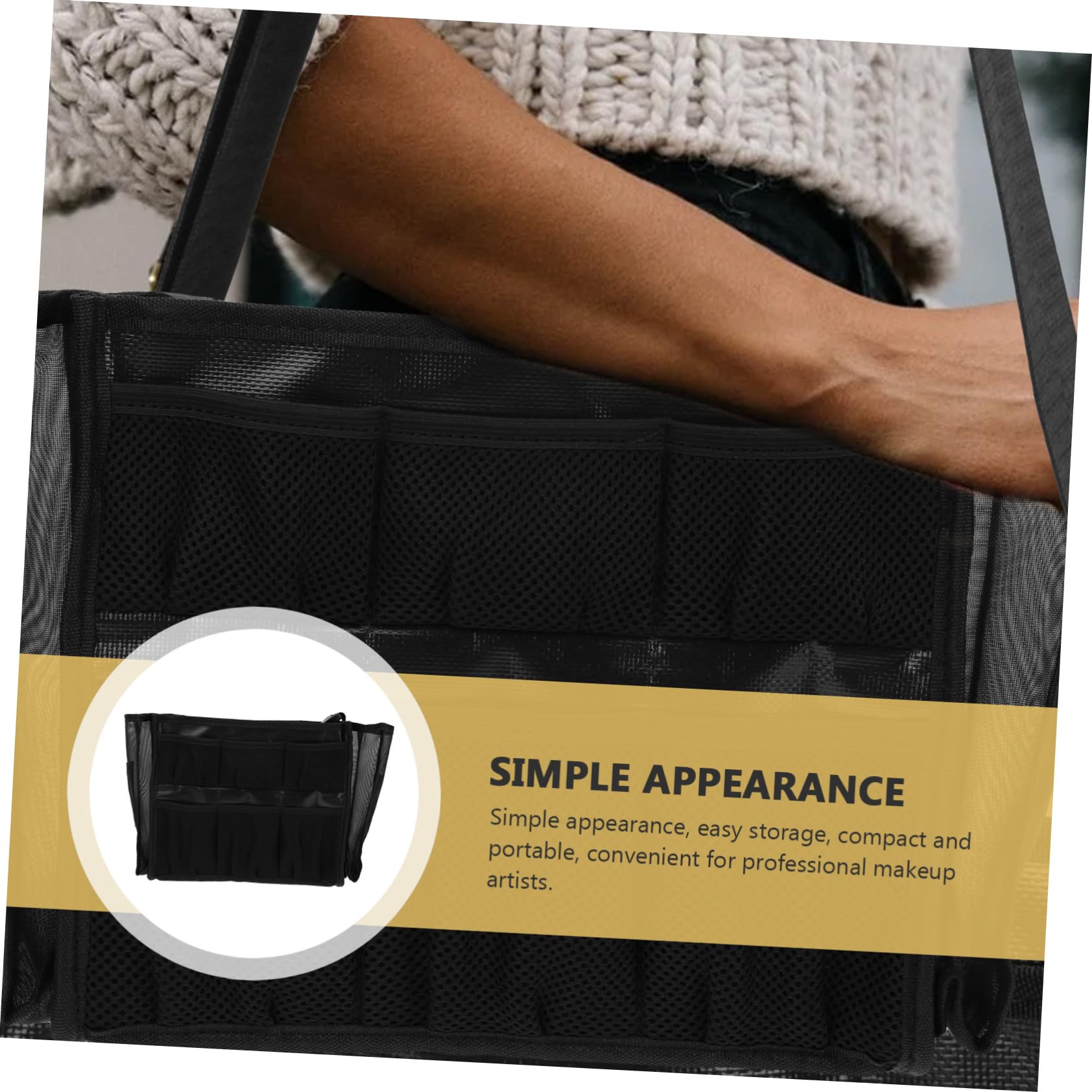 Borsa Cosmetica da Cintura Nera, Grande Capacità, ed Espandibile, in Garza Resistente, Pratica per Make-up e Viaggio