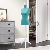 Vista 3 de Maniquí Cuerpo Vestido Forma Torso Maniquí Femenino 49.6-63.4 Pulgadas Altura Ajustable Trípode de Madera Soporte de Trípode de Espuma de Alta Verde