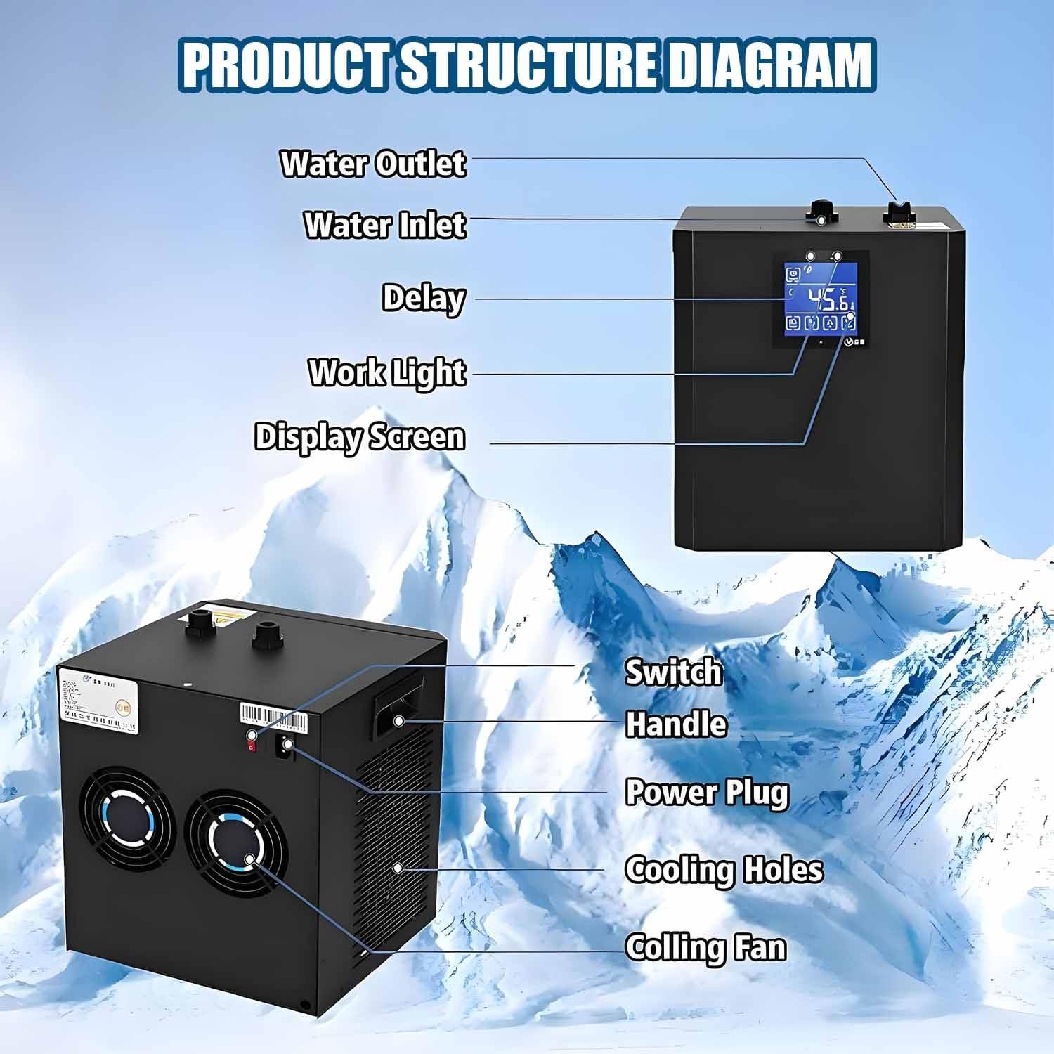 Refrigeratore d'Acqua a Bagno di Ghiaccio da 1/3 di Cavallo, refrigeratore ad Immersione Fredda, raffredda Fino a 4°C, con Telecomando, Filtro Esterno e Pompa sommergibile. Doublewaterpump
