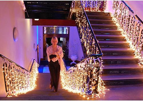 Miniatura 7 de GYDING - Luces LED decorativas en cascada para Navidad decoración de ventanas luces de hadas 8 modos de iluminación de enchufe ideal para bodas