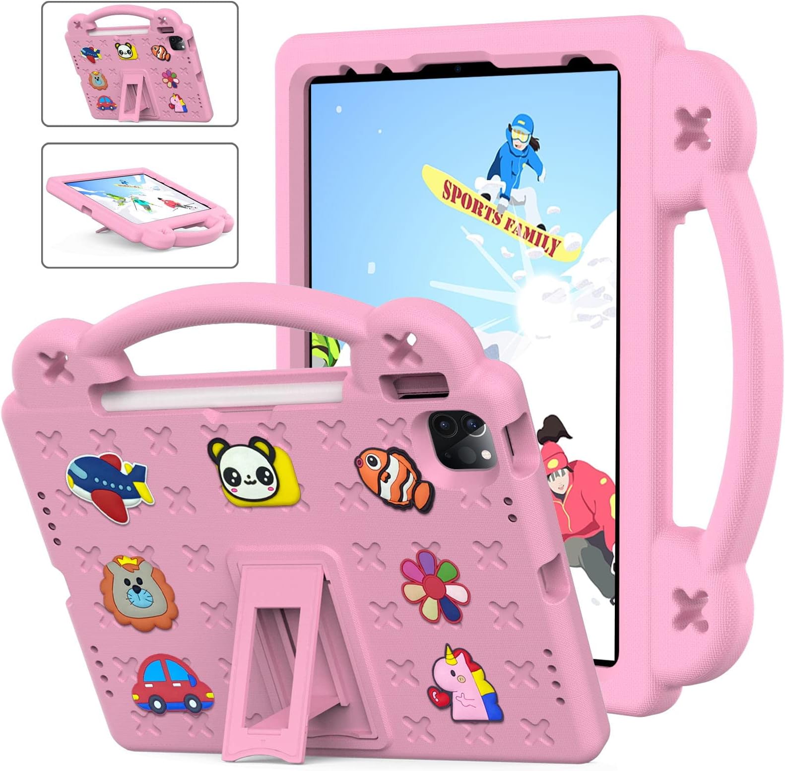 Jarttarn Shockproof Case Compatible with iPad 10th Generation, 10.9 Inch 2022 Model, DIY Kids Cover with Pencil Holder/Handle/Stand/Shoulder Strap (Pink)