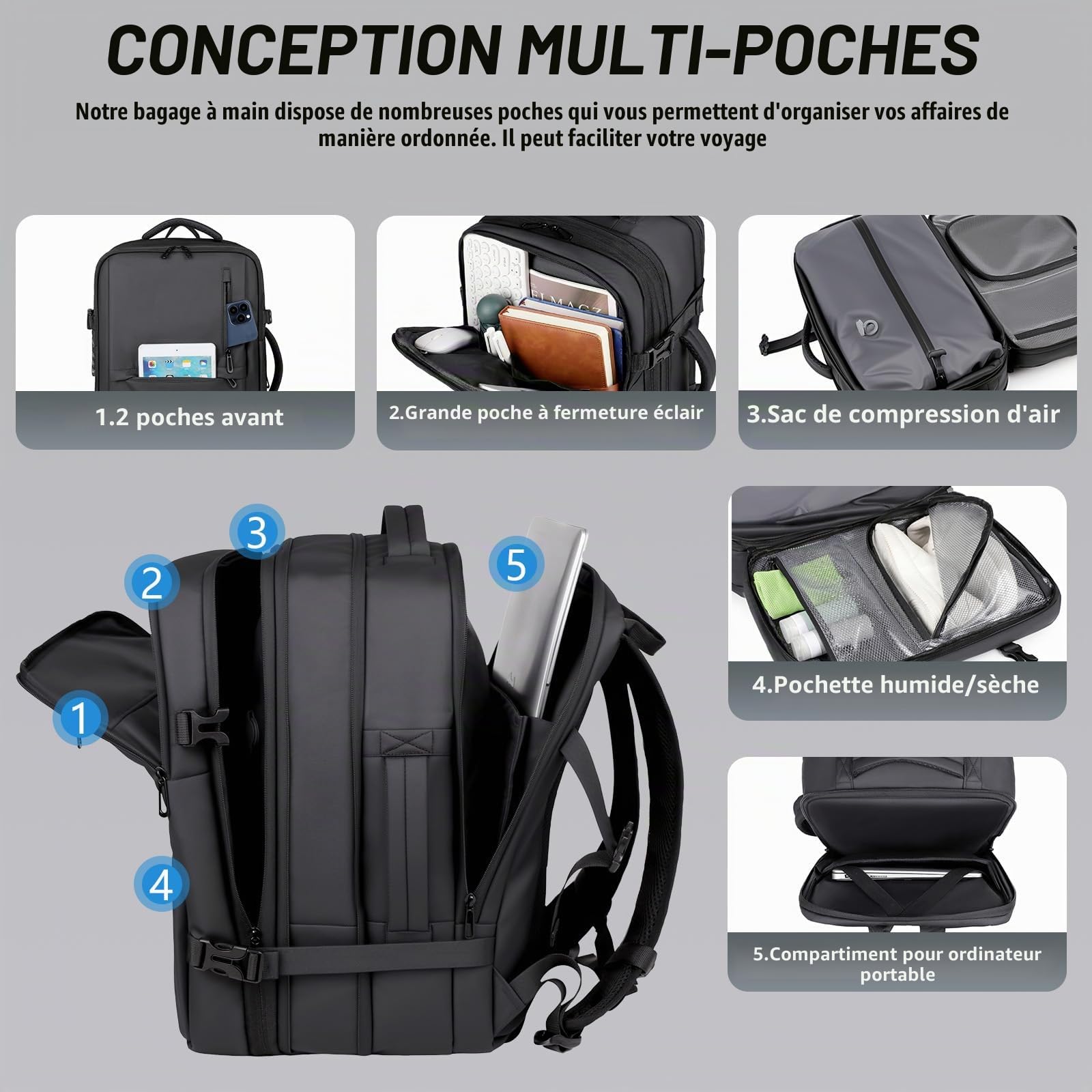Vacuum Backpack Easyjet Cabin Bag 45x36x20Large Travel Backpack Expandable Personal Carry On Bag Airbag with Pump