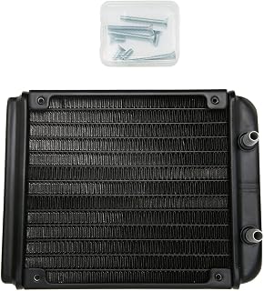 Bewinner Radiador Intercambiador de Calor de Aluminio de 12 Tubos para PC CPU de Refrigeración por Agua, Radiador de Computadora de 120 Mm con Grifo de Boca Redonda de 7,5 Mm