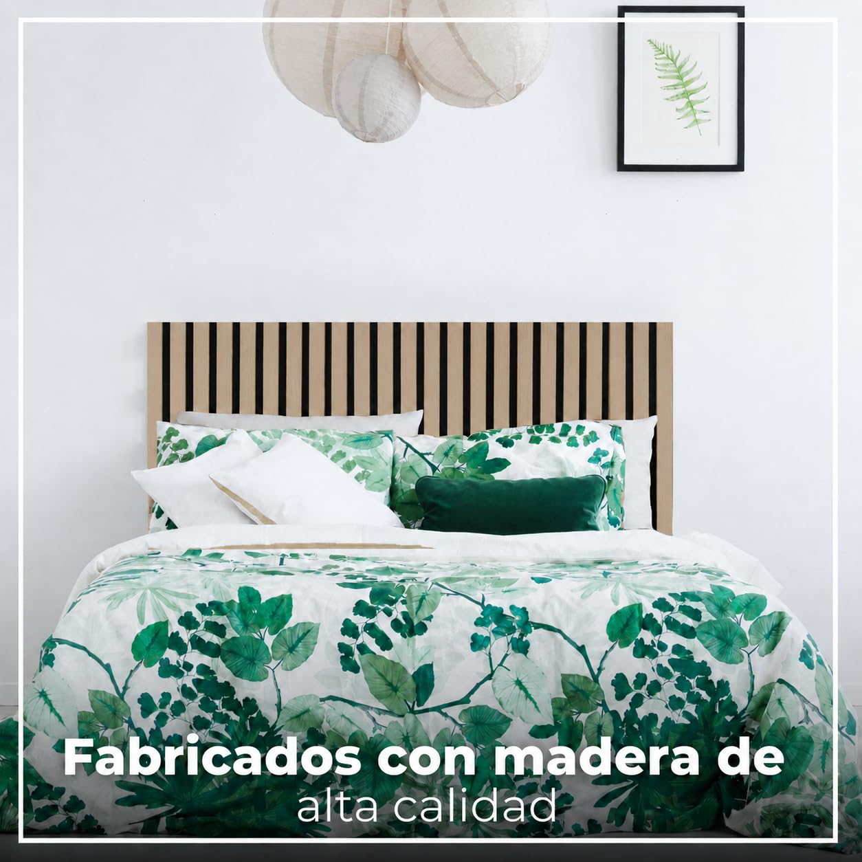 3 Piezas Componen 1 Cabecero de Cama + 12 Tornillos | Cabecero Cama con 2 Posiciones de instalacion | Cabecero Listones Madera | Cabeceros de Madera | Color Tinte Blanco