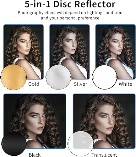 Miniatura 4 de Selens Kit de soporte reflector redondo con mango para fotografía, iluminación plegable 5 en 1 de 32 pulgadas con soporte de luz de 6.5 pies, bolsa