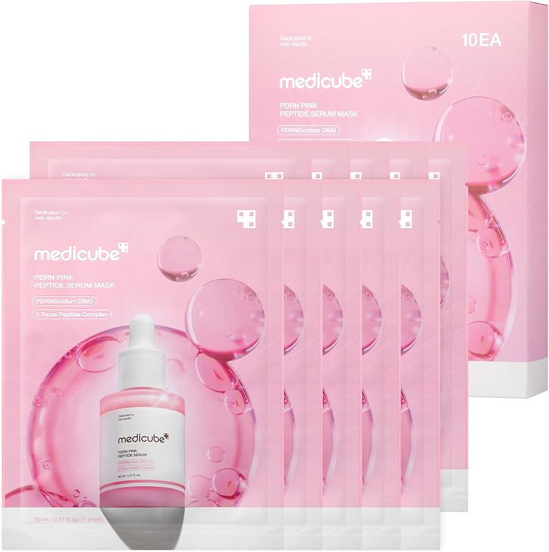 Medicube PDRN Mascarilla en forma de ampolla de péptido rosa 10EA | Mascarilla en hoja para el cuidado del tono de piel desigual: brillo e hidratación, cuidado de la piel coreano, 23 ml x 10 unidades