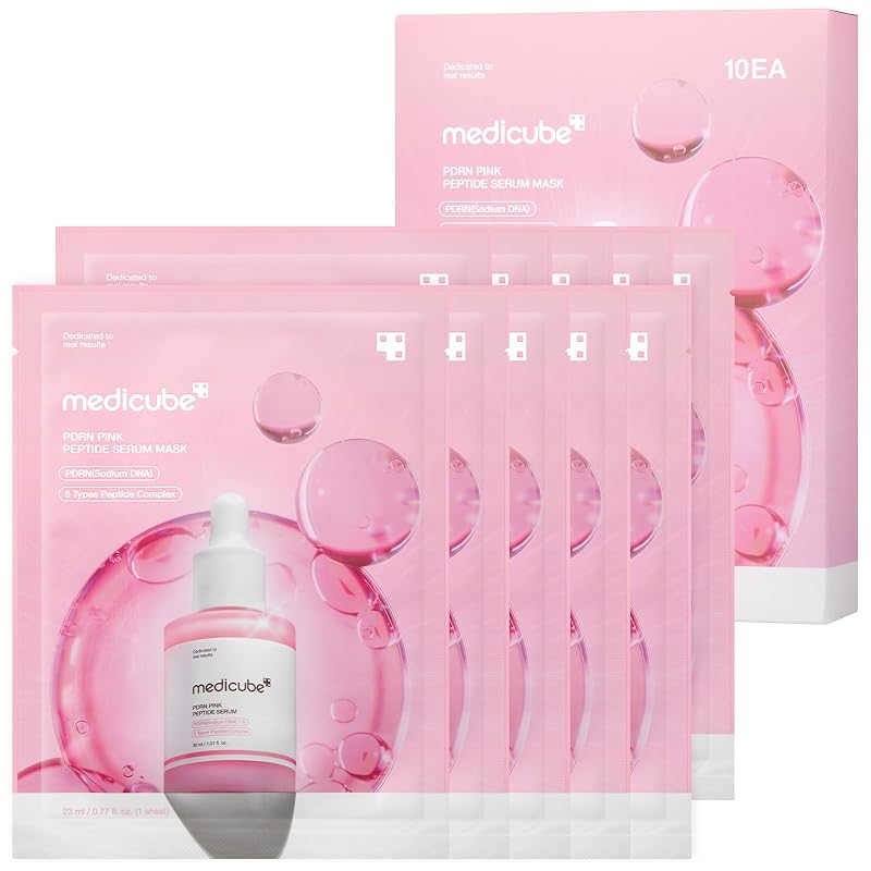 medicube Máscara Facial de Folha com Peptídeos e PDRN Pink, Pacote com 10 unidades