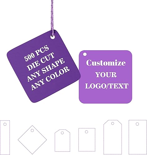 500 etiquetas colgantes personalizadas, etiquetas de envío de cartulina gruesa, personaliza tu logotipo y diseño de texto, etiquetas de precio para