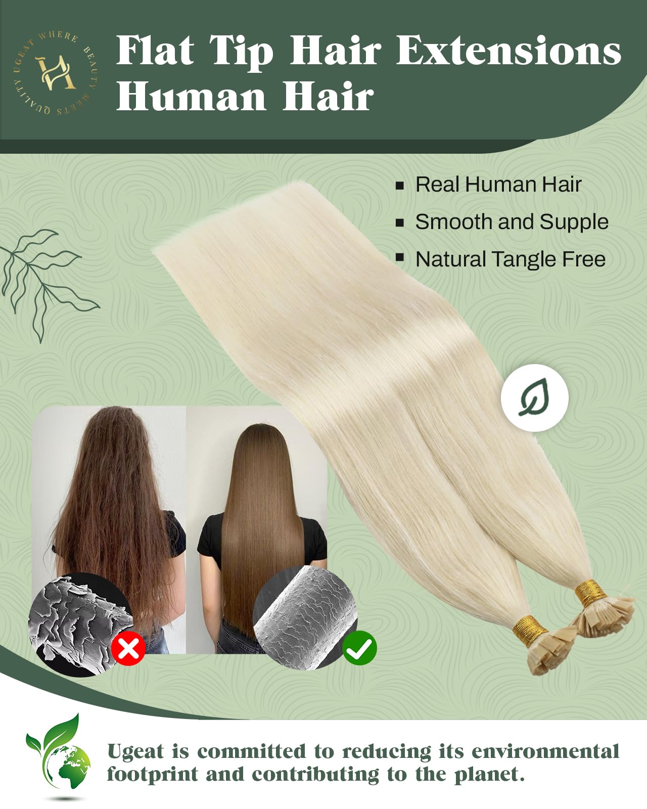 Ugeat Extension Capelli Cheratina Platino Biondo Lisci 40 cm 50 ciocche, Extension Capelli Veri Cheratina Piatta Biondo Platino, Reali Invisibile Naturale