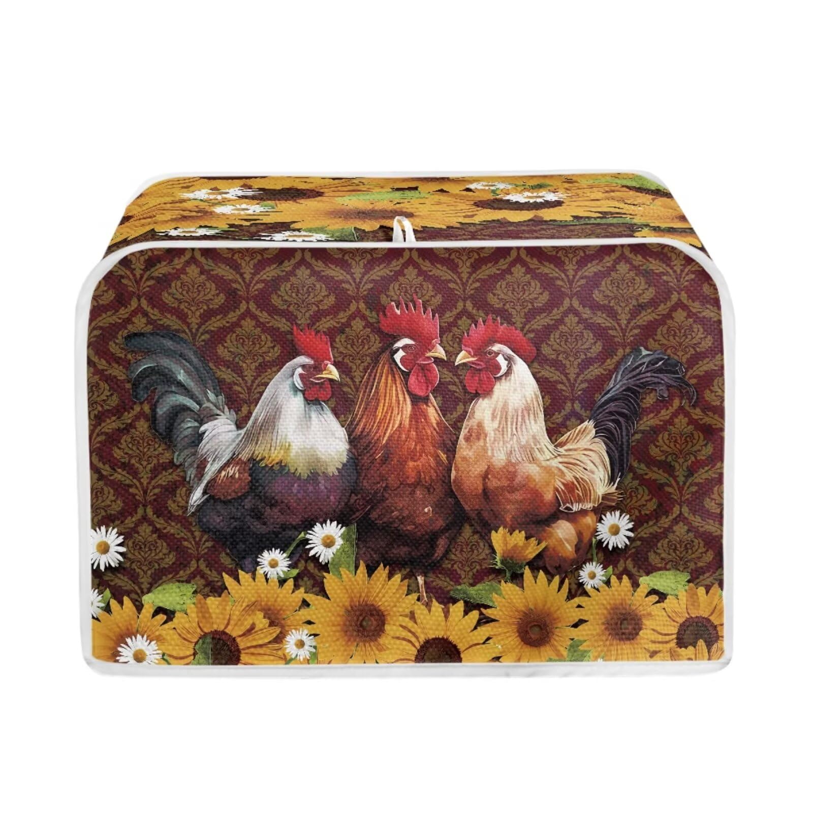 STUOARTE Rooster Sunflower Daisy Printed Toaster Cover for Women, Dustproof Bread Maker Protector Compatible with Most 4 Slice Toaster, Kitchen Microwave Oven Cover, Kitchen Decor