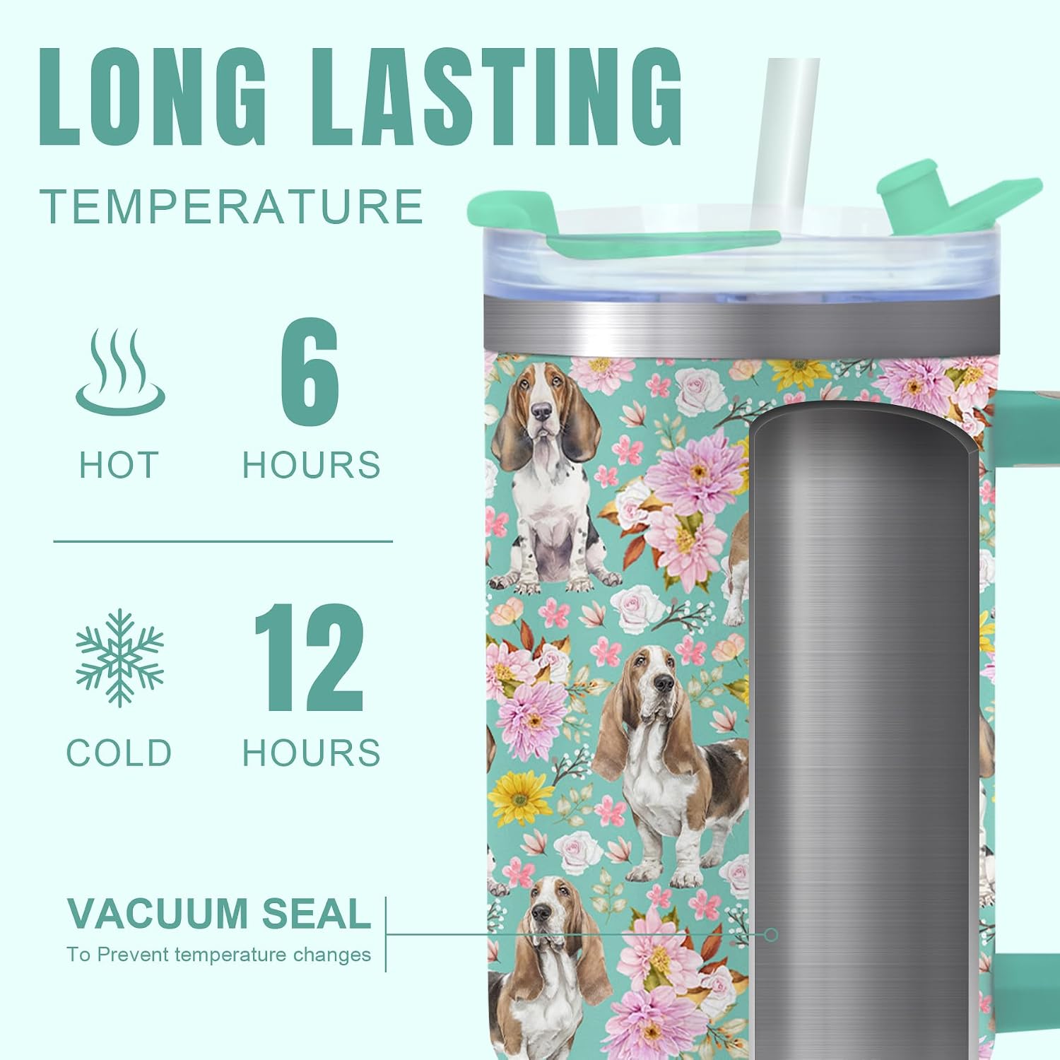 Basset Hound Gifts for Women, 40oz Tumbler Travel Cup Mug image 5
