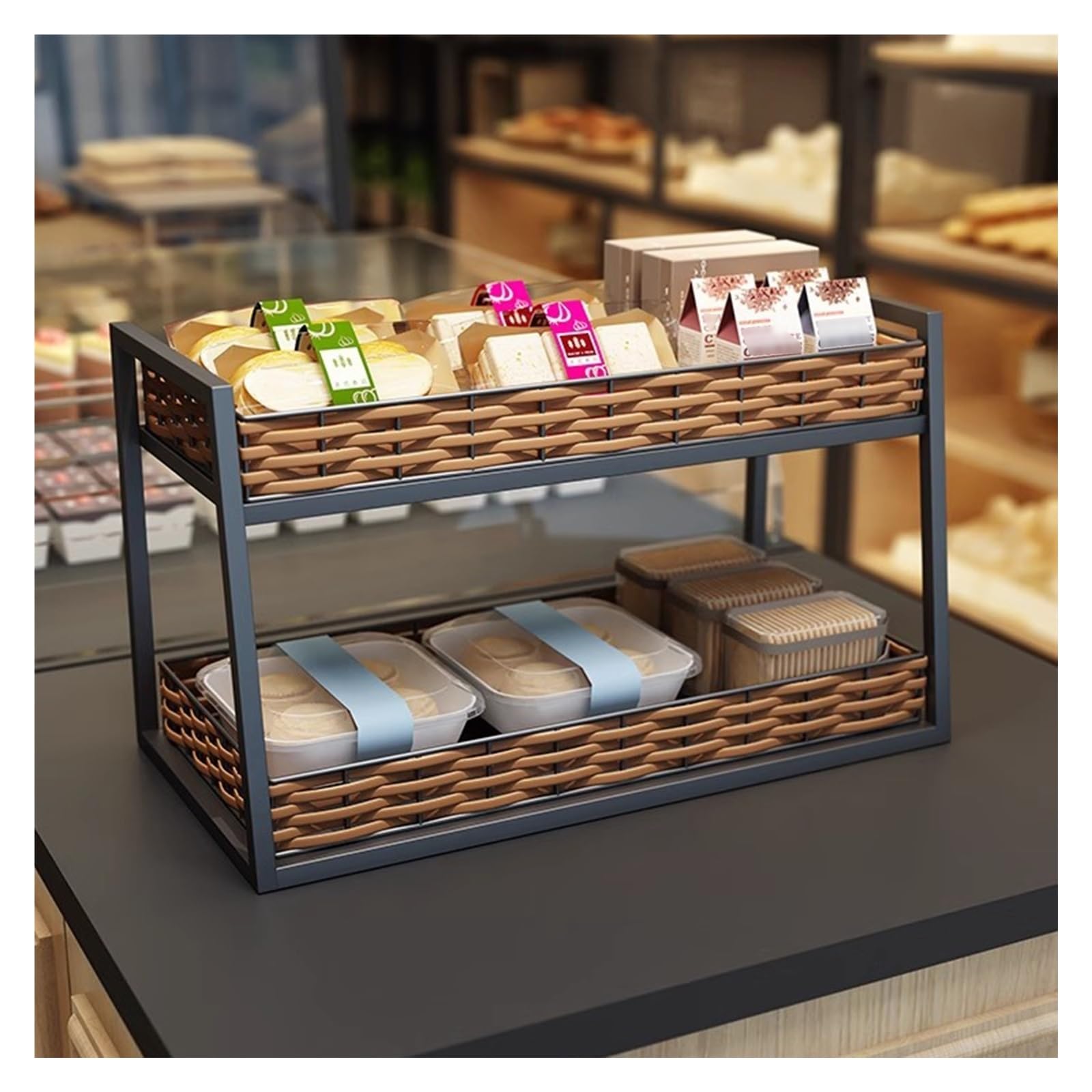 Présentoir à Bonbons pour comptoir, présentoir de Boulangerie à 2/3 Niveaux pour fête/marché aux puces/Restaurant, Support de Stockage de Fruits et légumes pour craquelins/Bonbons (Grand, 2 Niveaux)