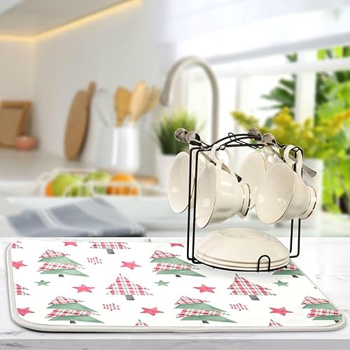 Miniatura 5 de Christmas Trees and Stars Dish Drying Mat Drying Rack Kitchen Counter Dish Drainer Pad Tapete Para Cocina 16'' x 18''