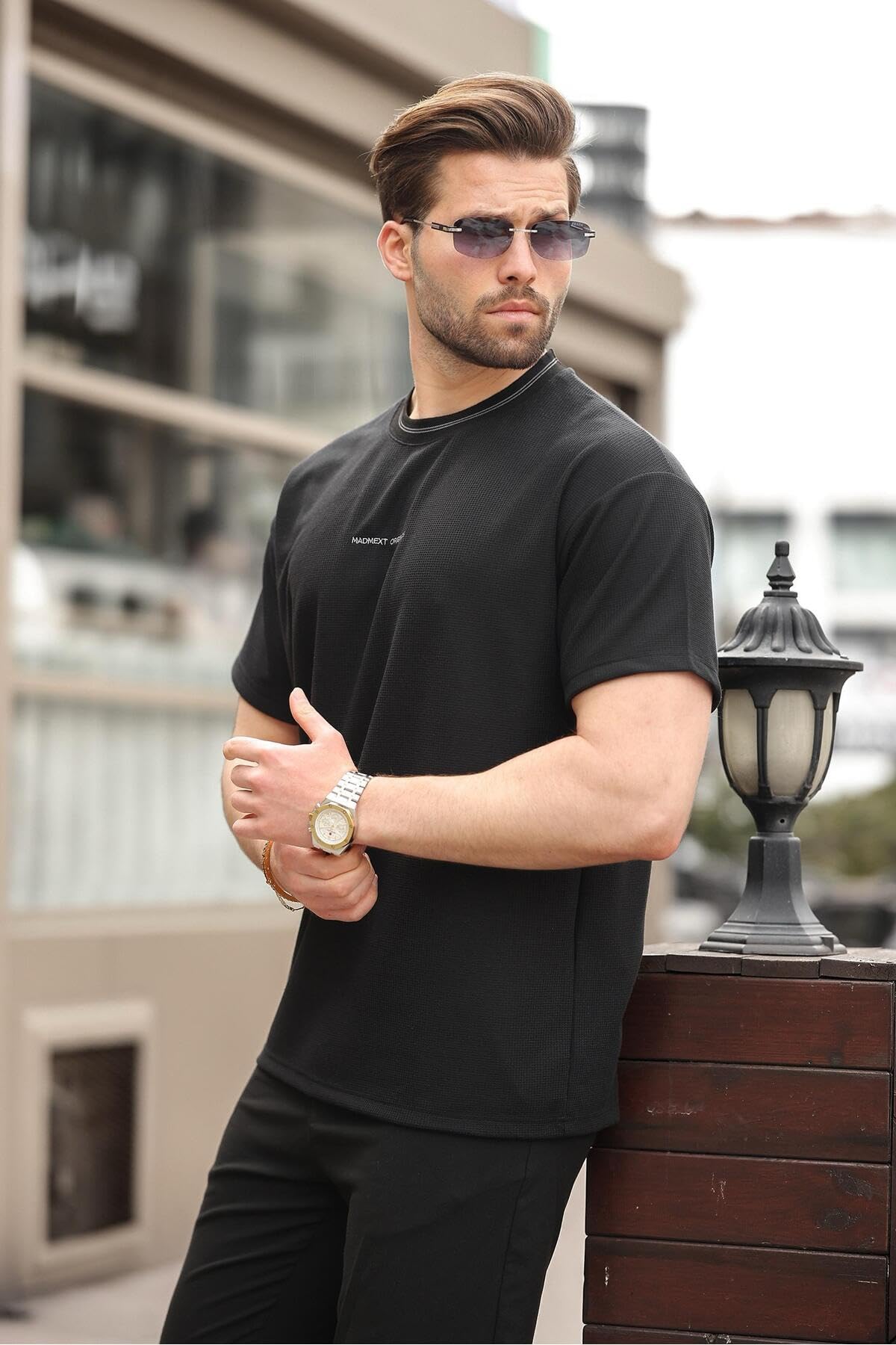 Madmext Erkek T-shirt, Bisiklet Yaka, Kısa Kollu, Siyah, 2XL