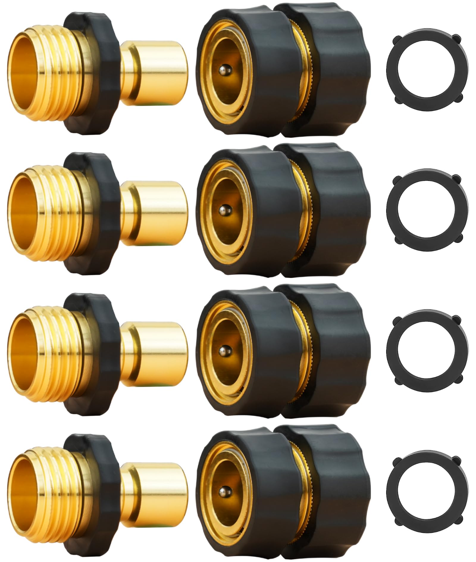 SHOWNEW 3/4 Inch Garden Hose Quick Connect, Hose Quick Connect Fittings Water Hose Connectors Quick Connect Garden Hose Fittings, Male and Female Quick Disconnect Adapter, 4 Set
