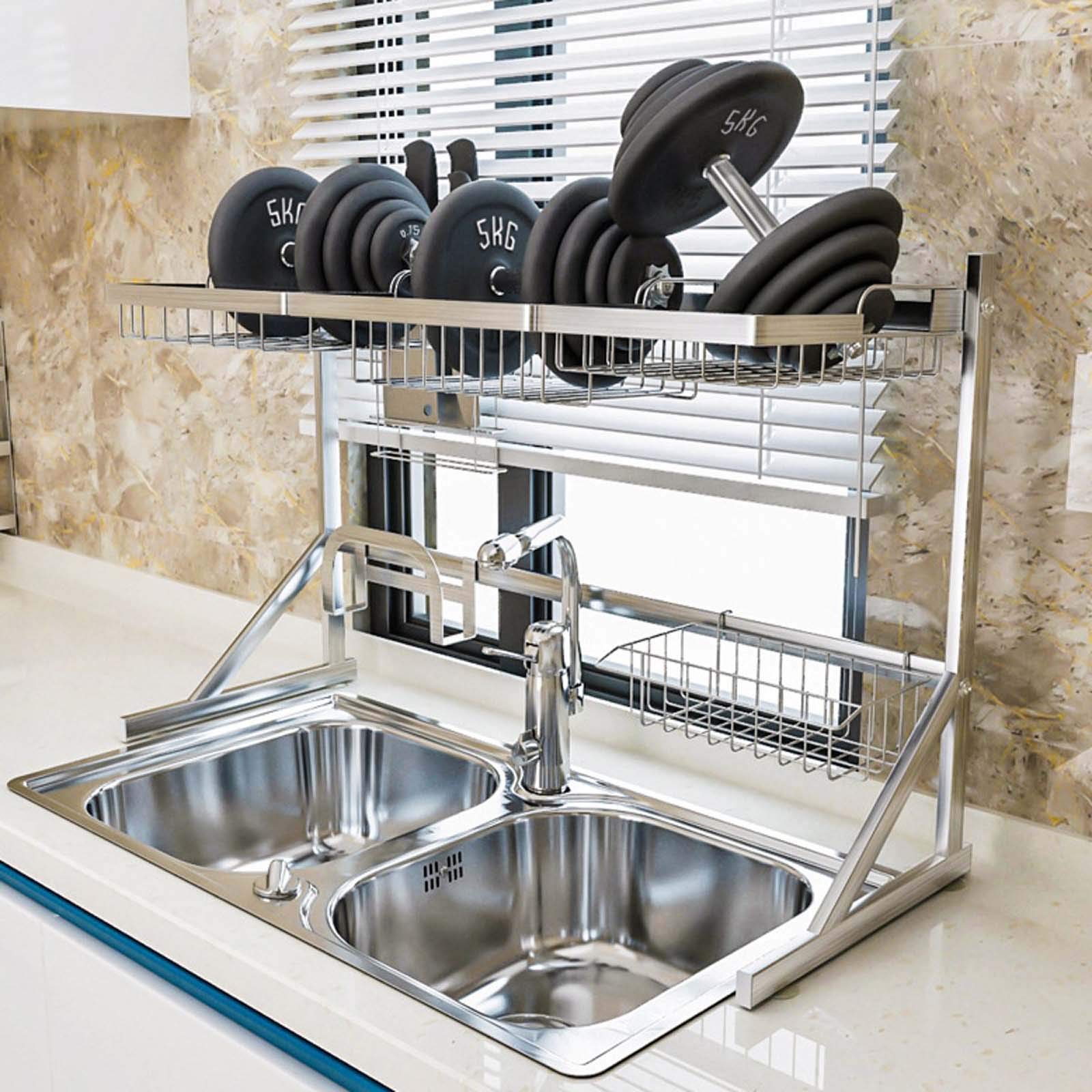 Mensola per lavello da tavola a 2 ripiani multiuso sopra il lavello, scolapiatti in acciaio inox, ripiano per scolapiatti singolo doppio lavello per cucina (dimensioni: 84 cm
