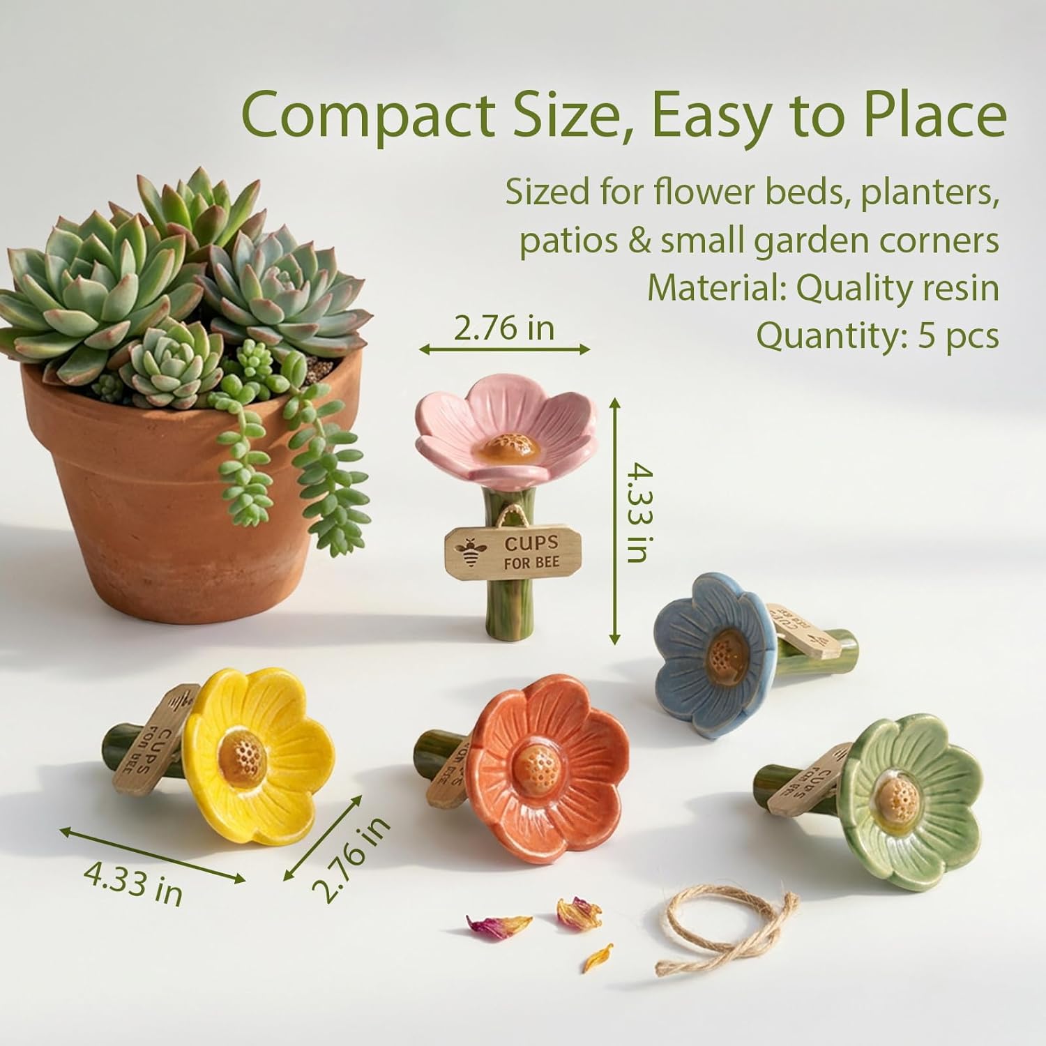 Flower Shaped Bee Watering Station for Garden, Bee Waterer with Bamboo Stakes, Bee Cups Drinking Station for Pollinators, Water Source for Butterflies & Hummingbirds, Outdoor Garden Decor