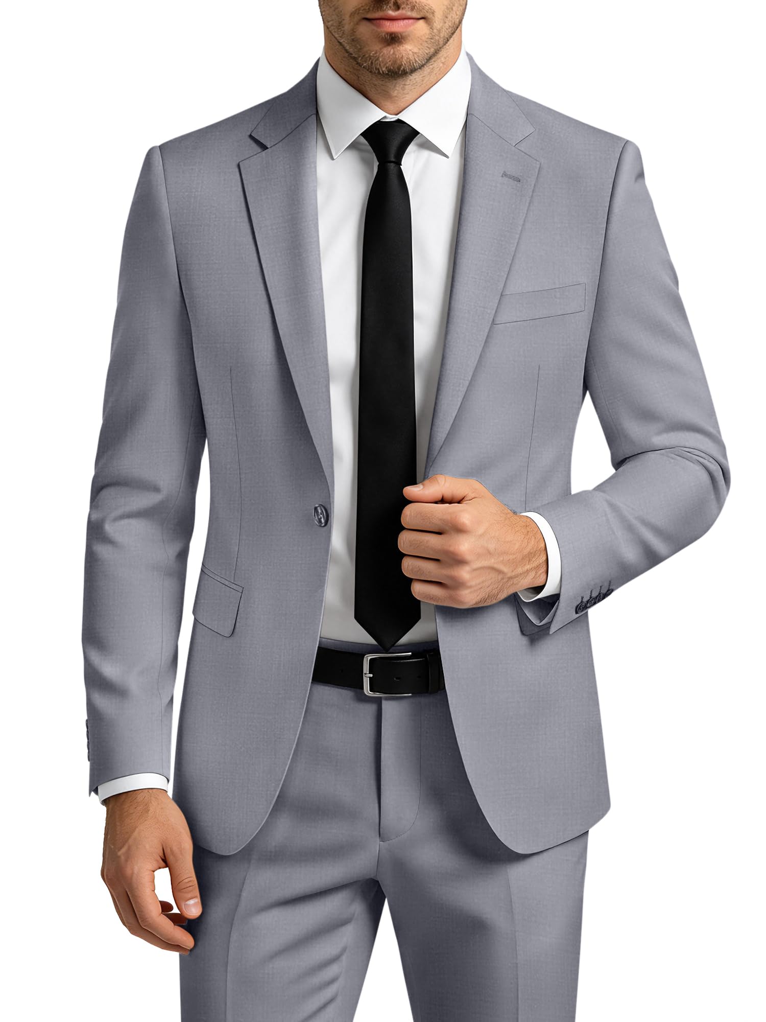 Mens Suit 2 Piece Suits for Men One Button Slim Fit Solid Jacket &amp; Pants Tuxedo Set Business Wedding Party Prom