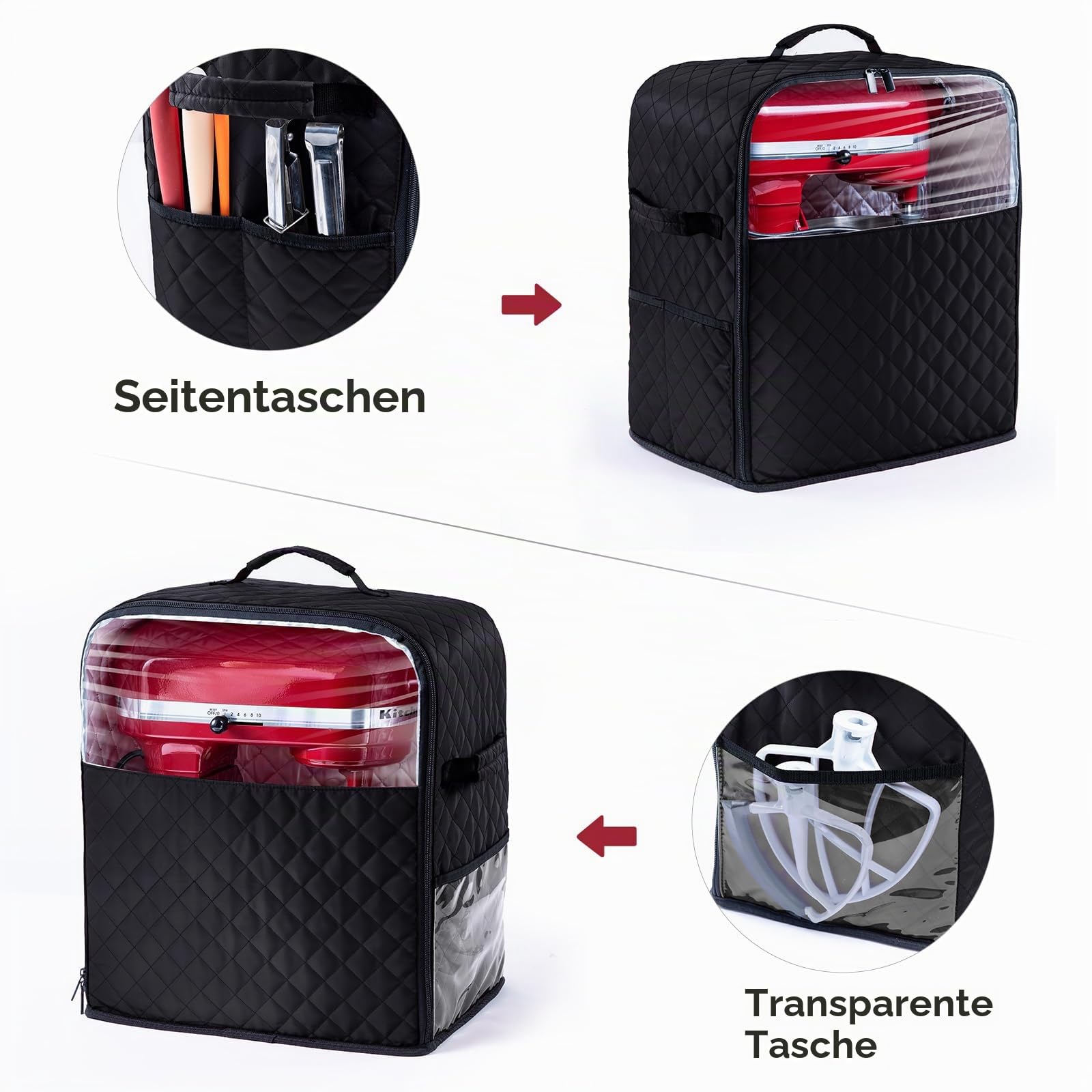 BAGSPRITE Abdeckung für Standmixer mit Geräteschiebern, kompatibel mit KitchenAid Mixer, Aufbewahrungstasche für 4,5/5 Quart mit Taschen für Küchenhelfer, Zubehör und Aufsätze