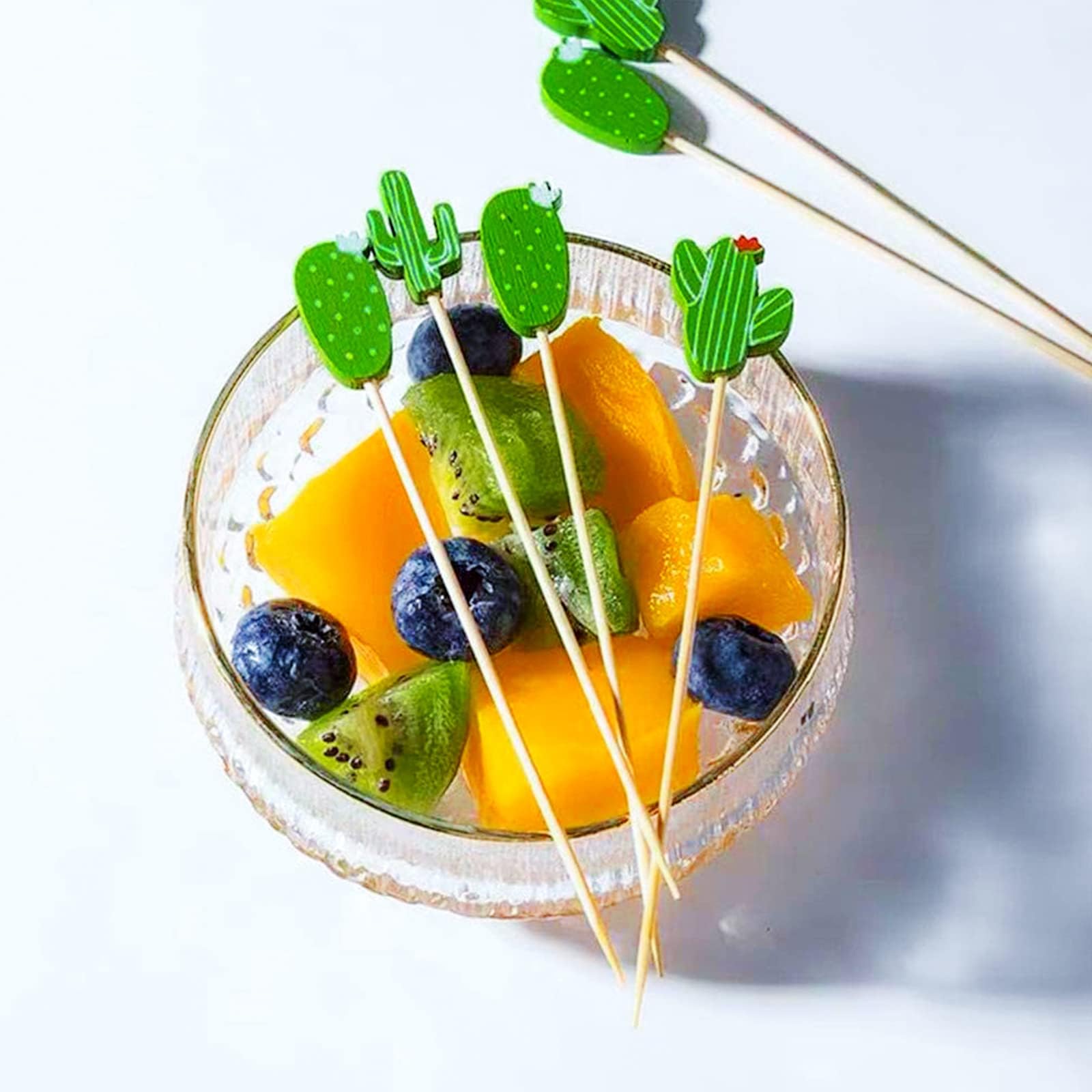 100 Stuzzicadenti Decorativi Cactus, Stecchini per Aperitivo Hawaii, Stuzzicadenti Cocktail in Legno, Stuzzicadenti per Feste, Decorazioni Cocktail, per Frutta, Dessert, Torte, Spuntino (Farbe-G)