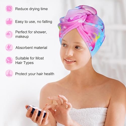 Vista 158 de Basumee Toalla de microfibra para el cabello para niños, paquete de 2 toallas de pelo de secado rápido con turbantes para cabello húmedo, toalla