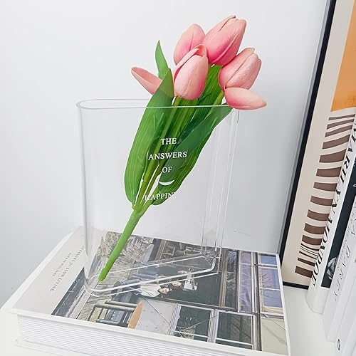 Florero de libro para decoración estética de habitación, florero acrílico único para el hogar, dormitorio, oficina, apartamento, escritorio, jarrón