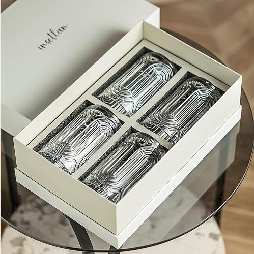 Miniatura 2 de INSETLAN Cristalería vintage Art Deco  Juego de 4 tazas de vidrio  Vasos de cóctel de fondo grueso de 14 onzas, caja fabulosa de vidrio Highball,