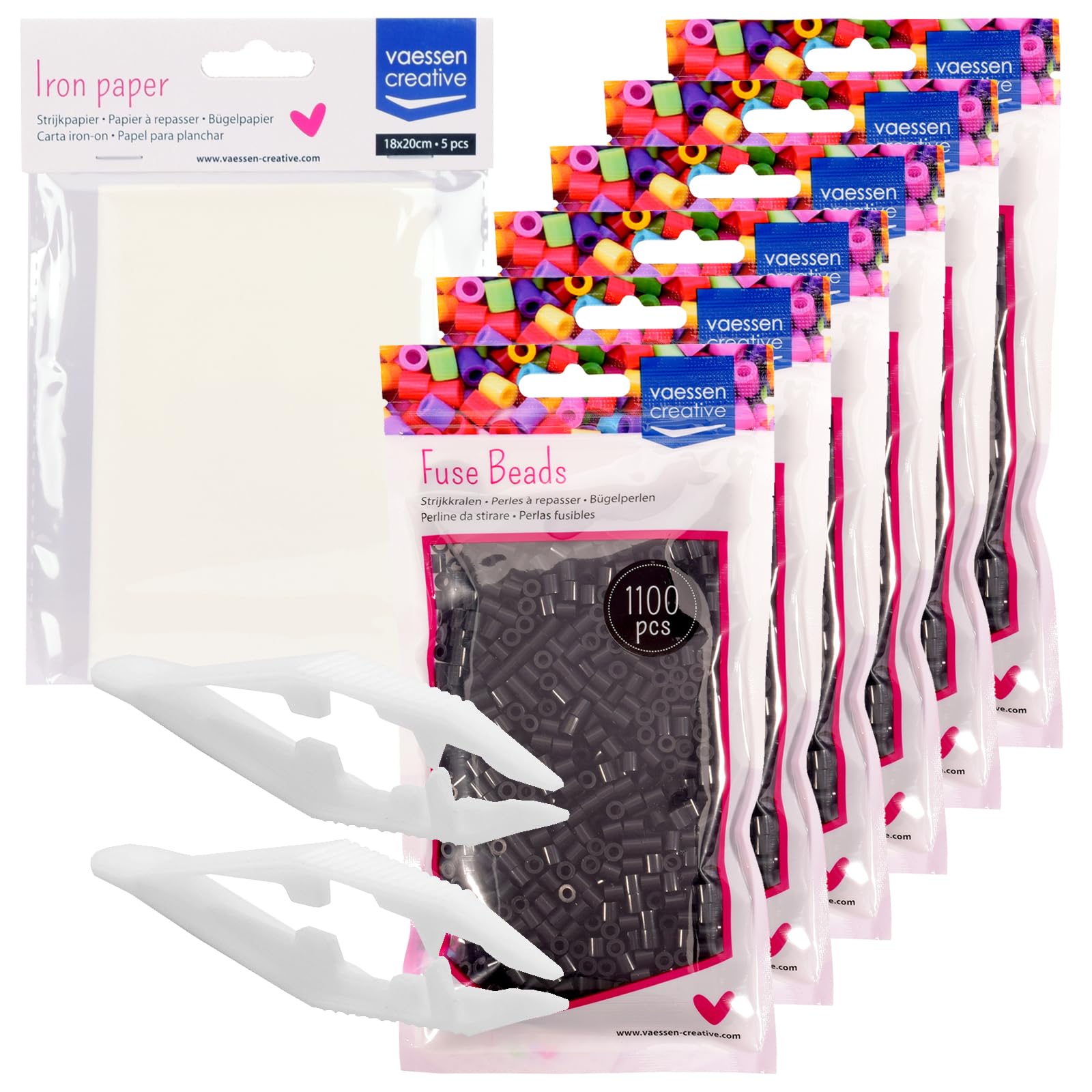 Vaessen Creative Fuse Beads Kit 6600 Black Pieces – Maxi Pack with Ironing Paper and Tweezers for Arts and Crafts, DIY Creations, Jewellery, Keychains, and Decorations