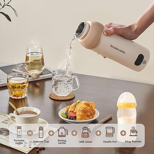 Miniatura 7 de Mini hervidor de té eléctrico portátil de viaje, pequeño, hervidor portátil de acero inoxidable 316 para viajes, apagado automático y calentador de