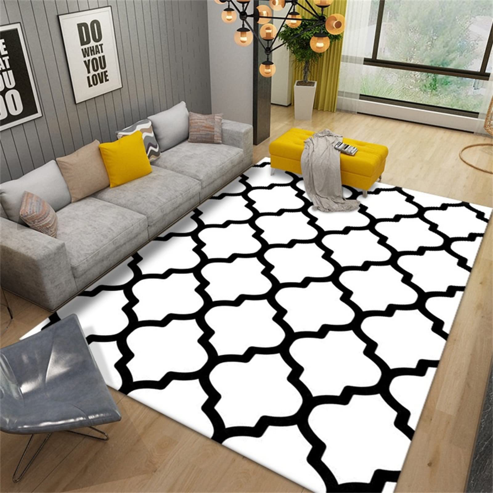 Tapis de salon blanc 160x200 lavable à motif géométrique pour une décoration moderne