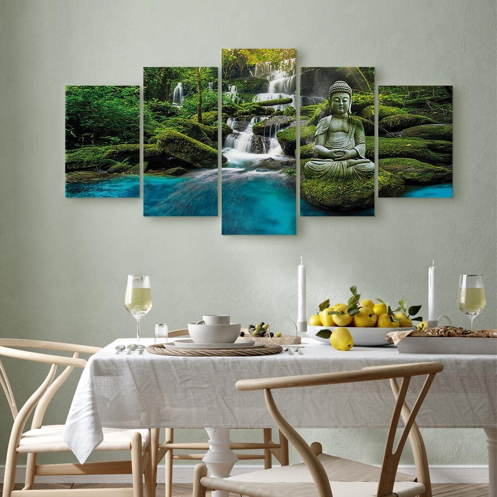 decomonkey Wandbilder Buddha 200x100 cm 5 Teilig Wandbild Groß Wohnzimmer