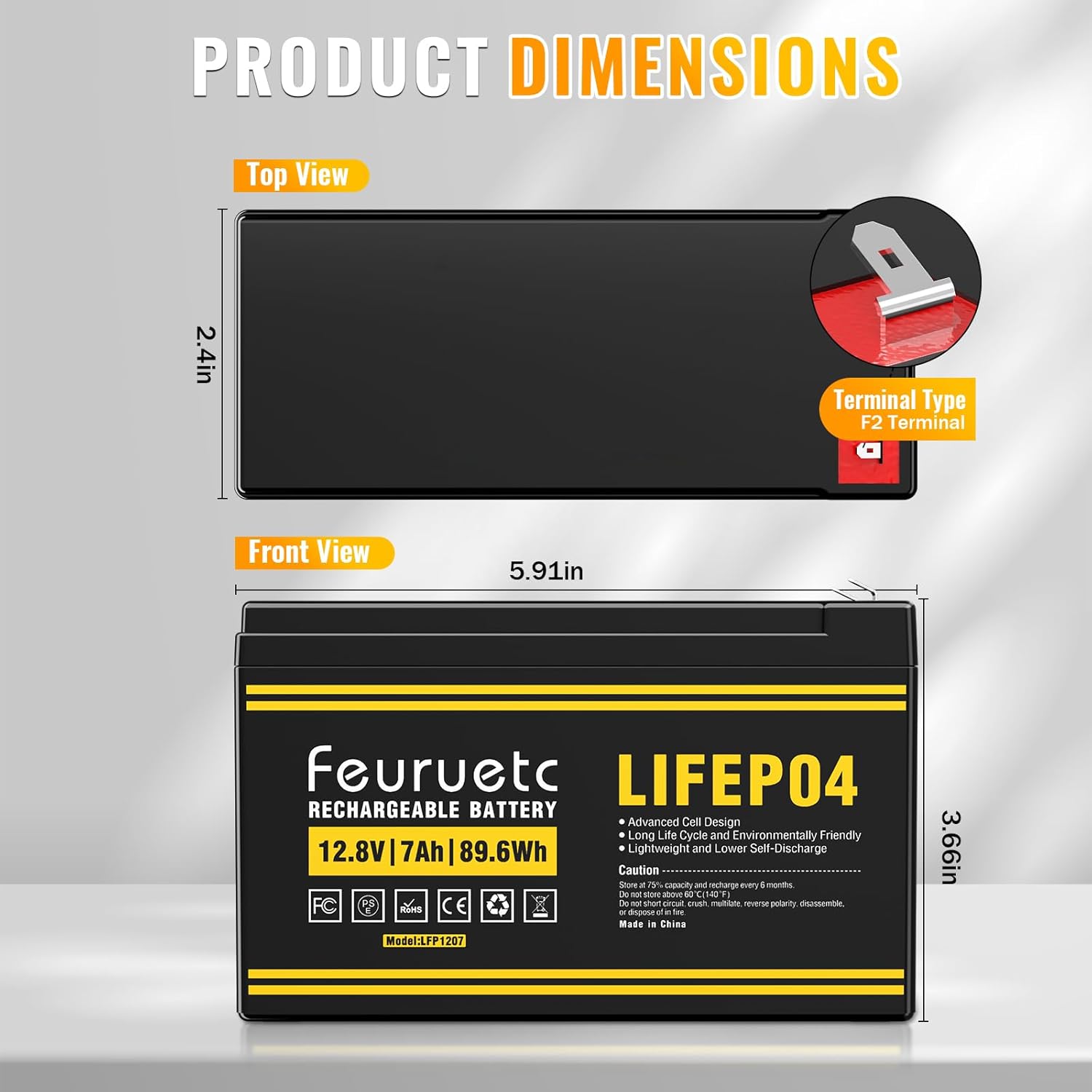 12V 7Ah Lithium LiFePO4 Battery - Direct Replacement for 6FM7 SLA Battery, 2000+ Cycles, Lightweight, Built-in BMS, Ideal for Solar Systems, Ride-on Toys, and Home Alarms - Image 2