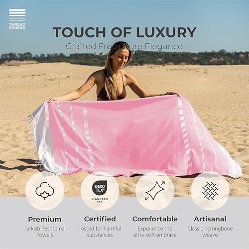 Vista 39 de THREAD SPREAD Paquete de 2 toallas de playa de algodón turco, 39 x 71 pulgadas, de secado rápido, sin arena, para adultos, de gran tamaño, ligeras