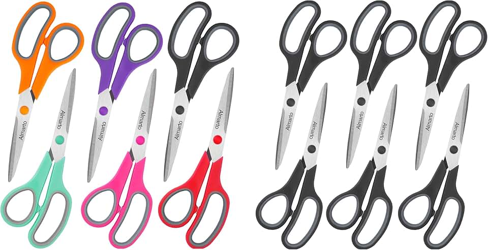 Scissors Set of 12-Pack, 8" Scissors All Purpose Comfort-Grip Handles Sharp Scissors for Office Home School Craft Sewing Fabric Su