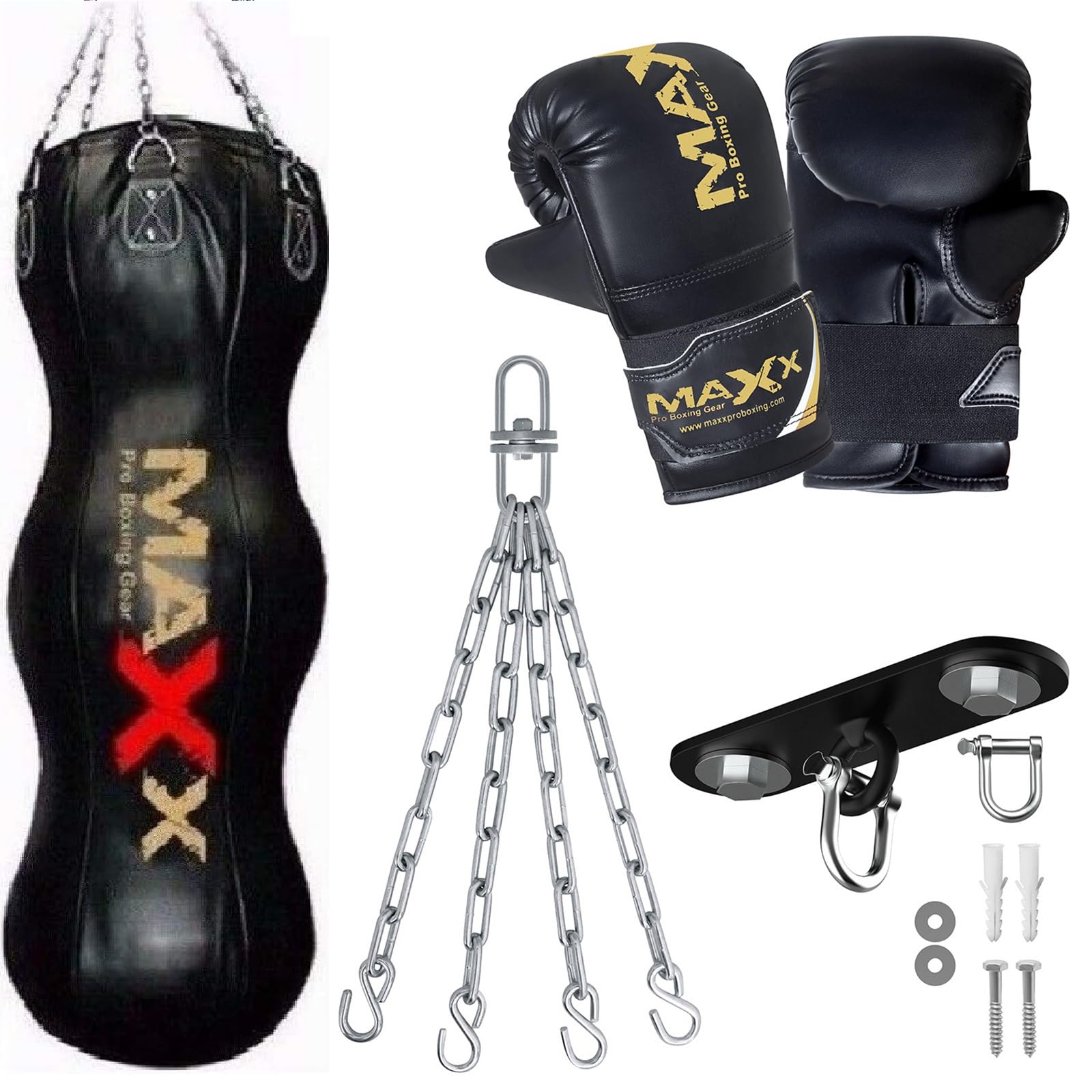 Maxx Black 100 cm torba potrójna torba na ramię górne cięcie, kątowa torba bokserska + darmowy łańcuch worek bokserski zestaw (BAG z haczykiem na suficie i MITTS)