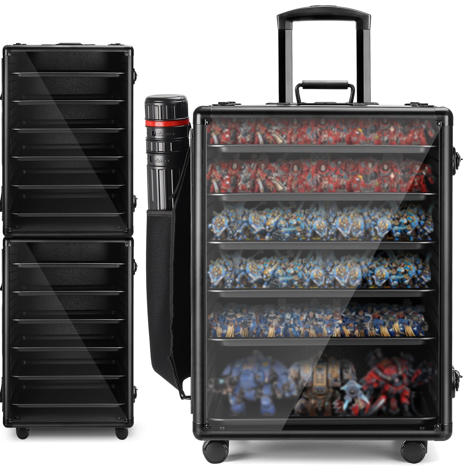Photo 1 of ONULISS Miniatures Storage Case Miniatures Transport Case Stackable Carrying Case with Trolley & 360° Wheels 6 Trays. Aluminum Alloy Frame with Lock Slot (1.2X-Large Size)