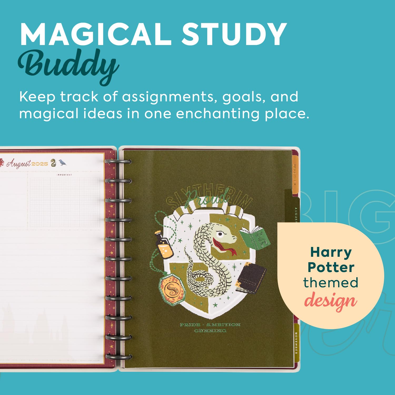 Happy Planner Harry Potter - Planificador de 12 meses de julio de 2025 a junio de 2026, tamaño grande, diseño estudiantil, regreso a Hogwarts