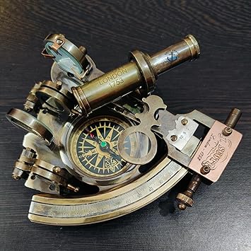 Handmade Brass Marine Sextant Compass, Nautical Navigation Instrument with Compass and Collectible Item.