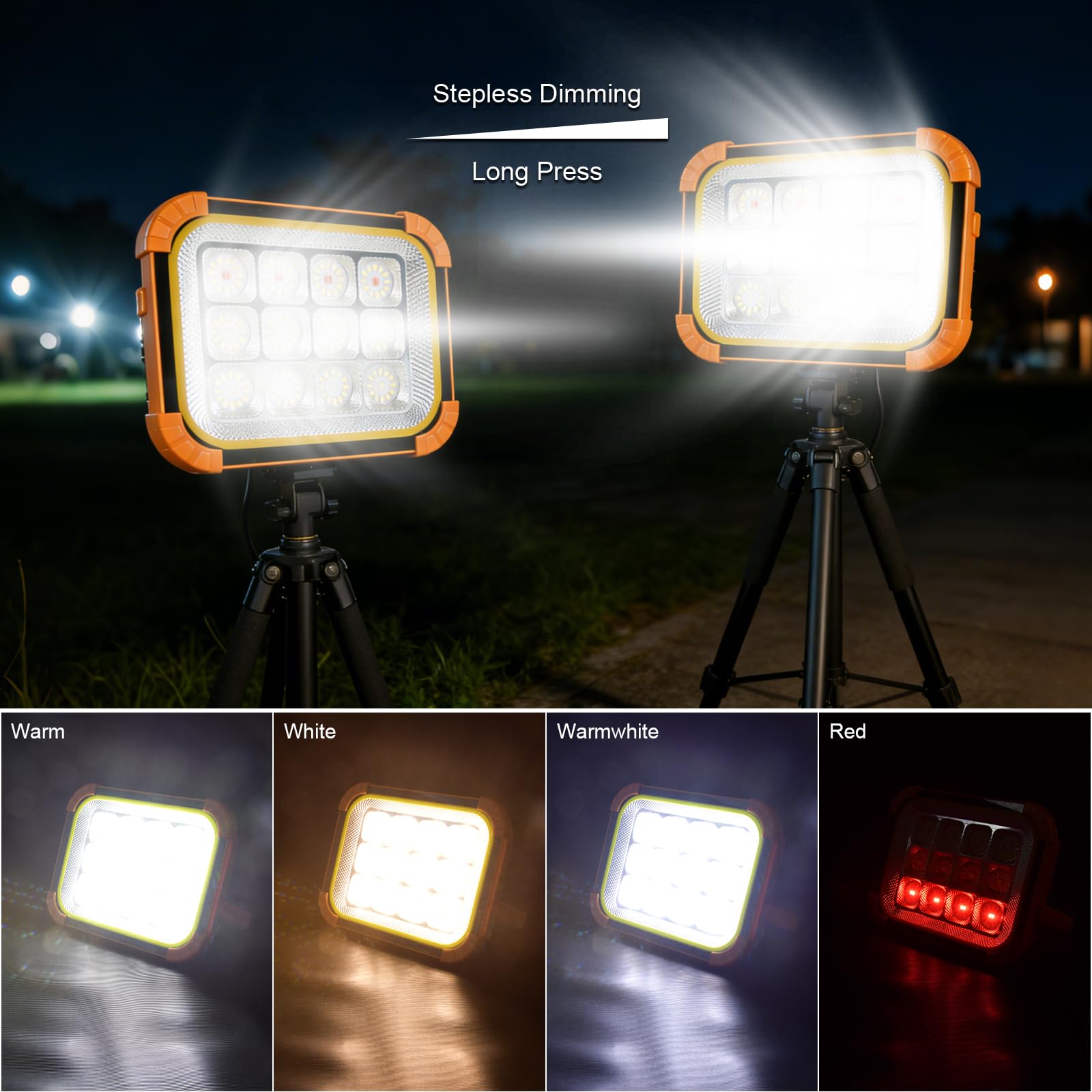 Solare Faro Led Ricaricabile Lavoro 24000mAh con Luminosità Regolabile in Continuo, Faretto a Batteria per Campeggio, Cantieri Edili, Illuminazione di Emergenza